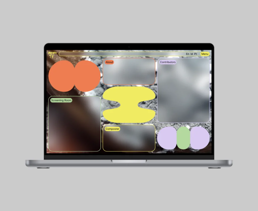 mockup of rotten tv website homepage with large blurred buttons in orange lilac green and yellow