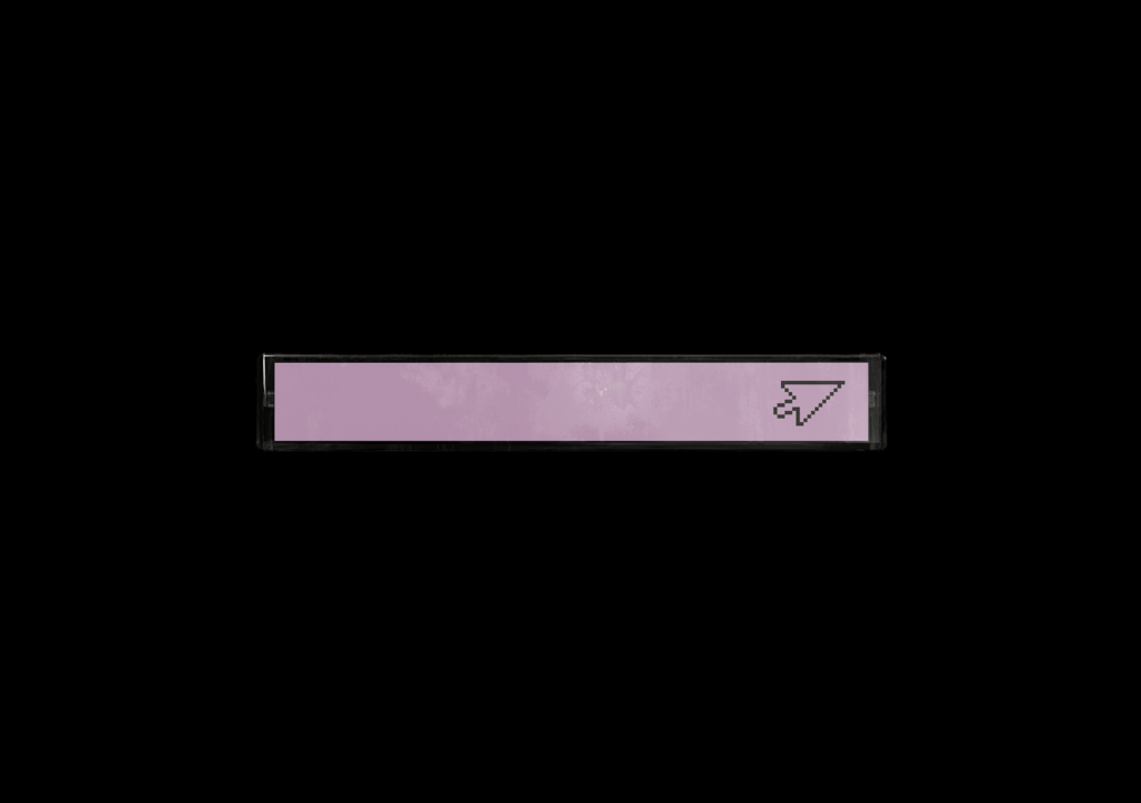 lilac spine of a tape cassette case with a mouse cursor icon