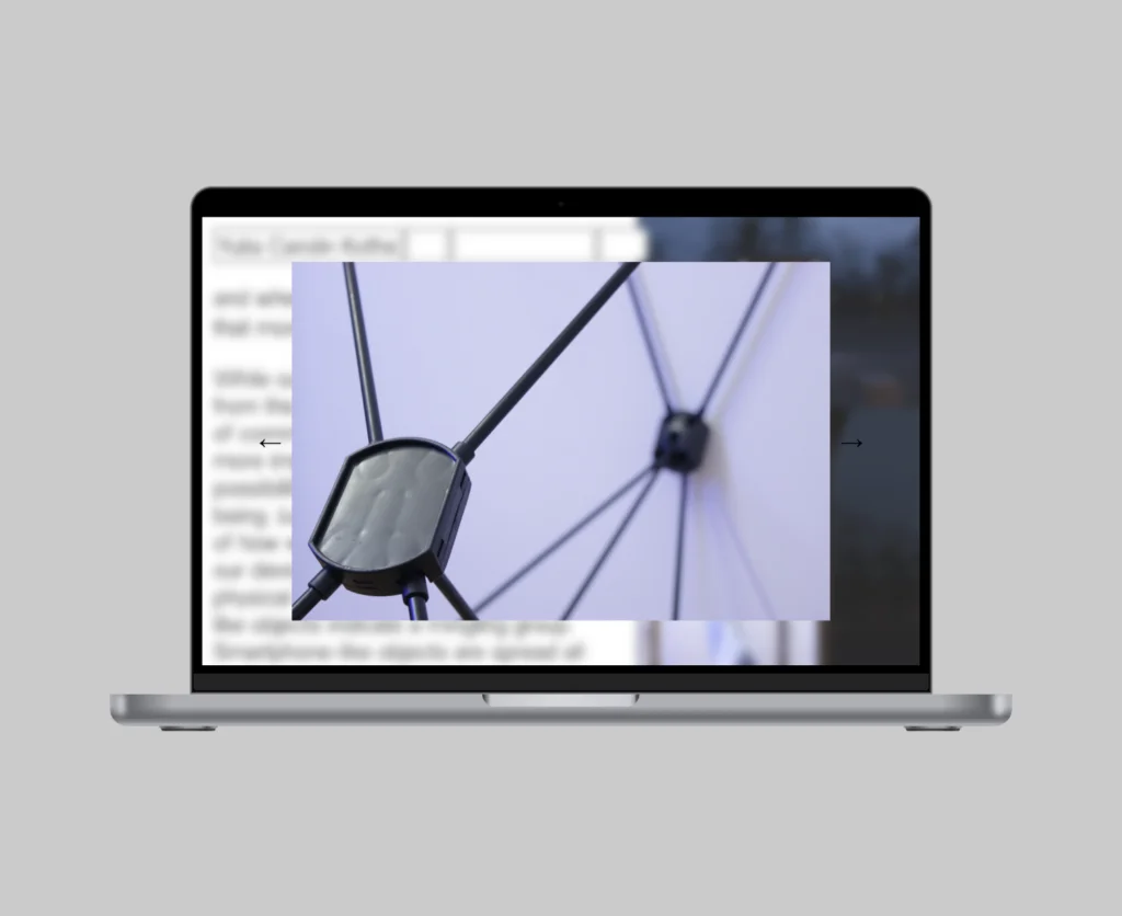 mockup of large exhibition image covering most of the screen with the background blurred